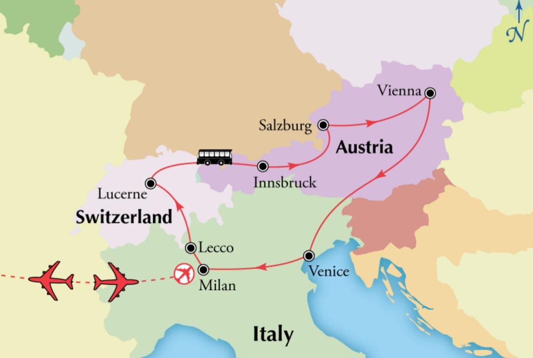 नक्शा वियना के switzerlan
