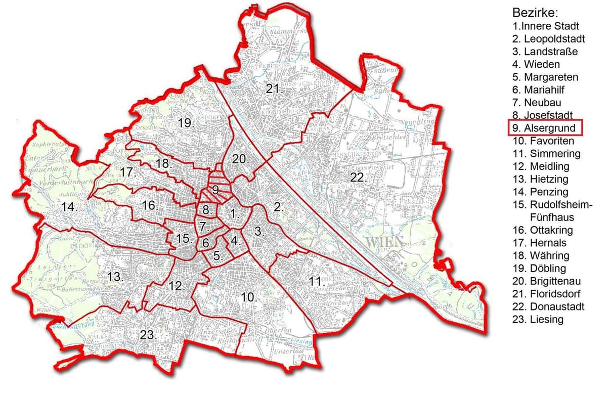 वियेना bezirk नक्शा