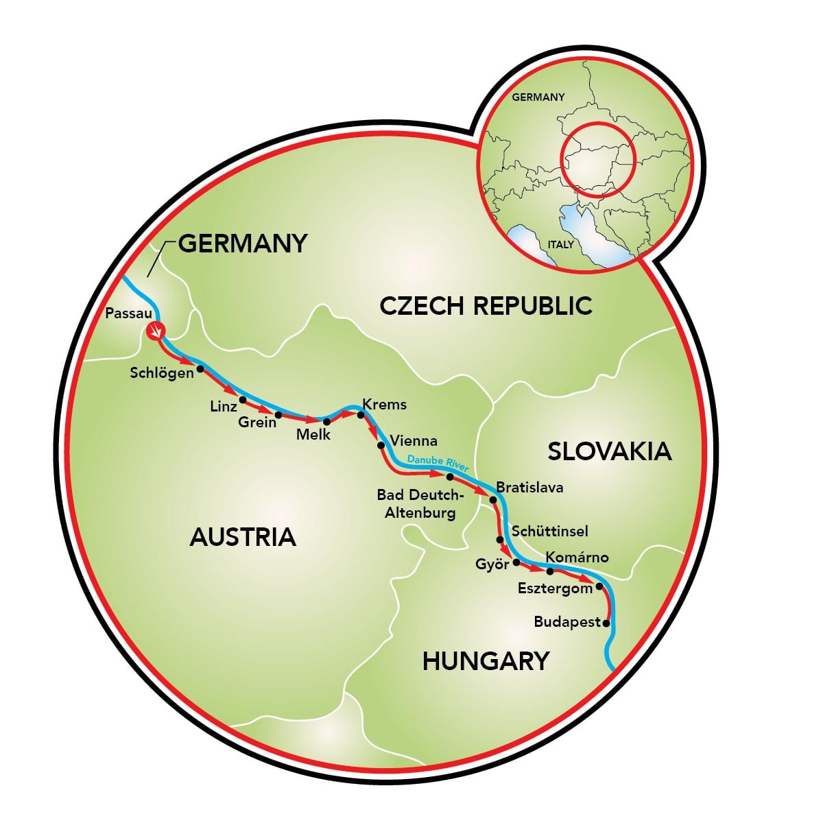 passau वियना बाइक का नक्शा