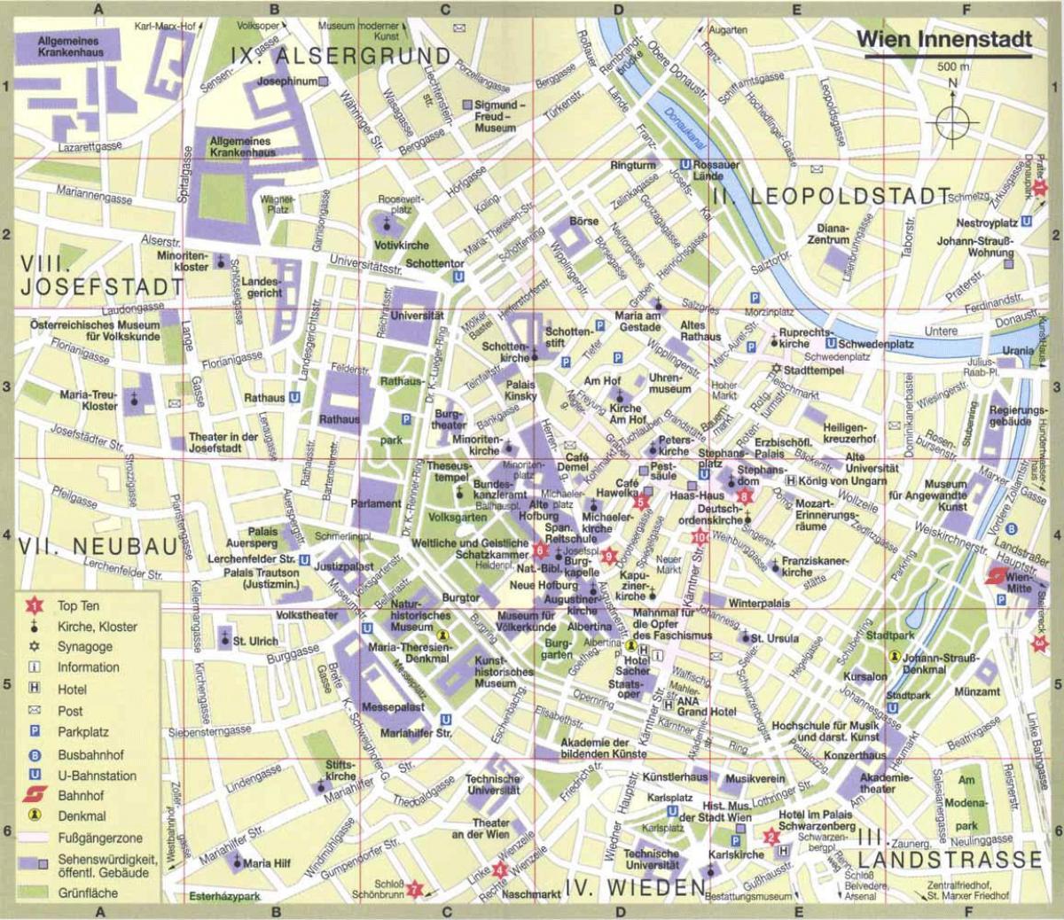 वियना शहर के पर्यटन मानचित्र