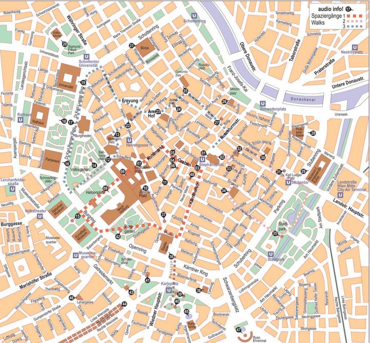 वियना ऑस्ट्रिया के शहर के केंद्र के नक्शे