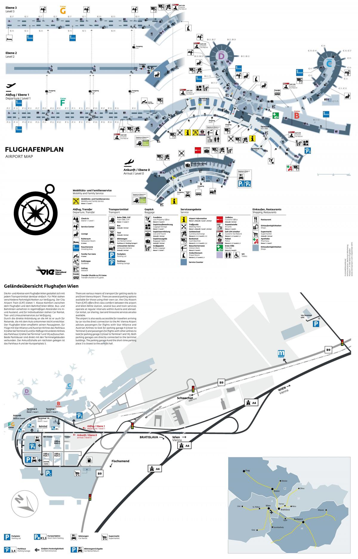 वियना हवाई अड्डे के प्रस्थान के नक्शे