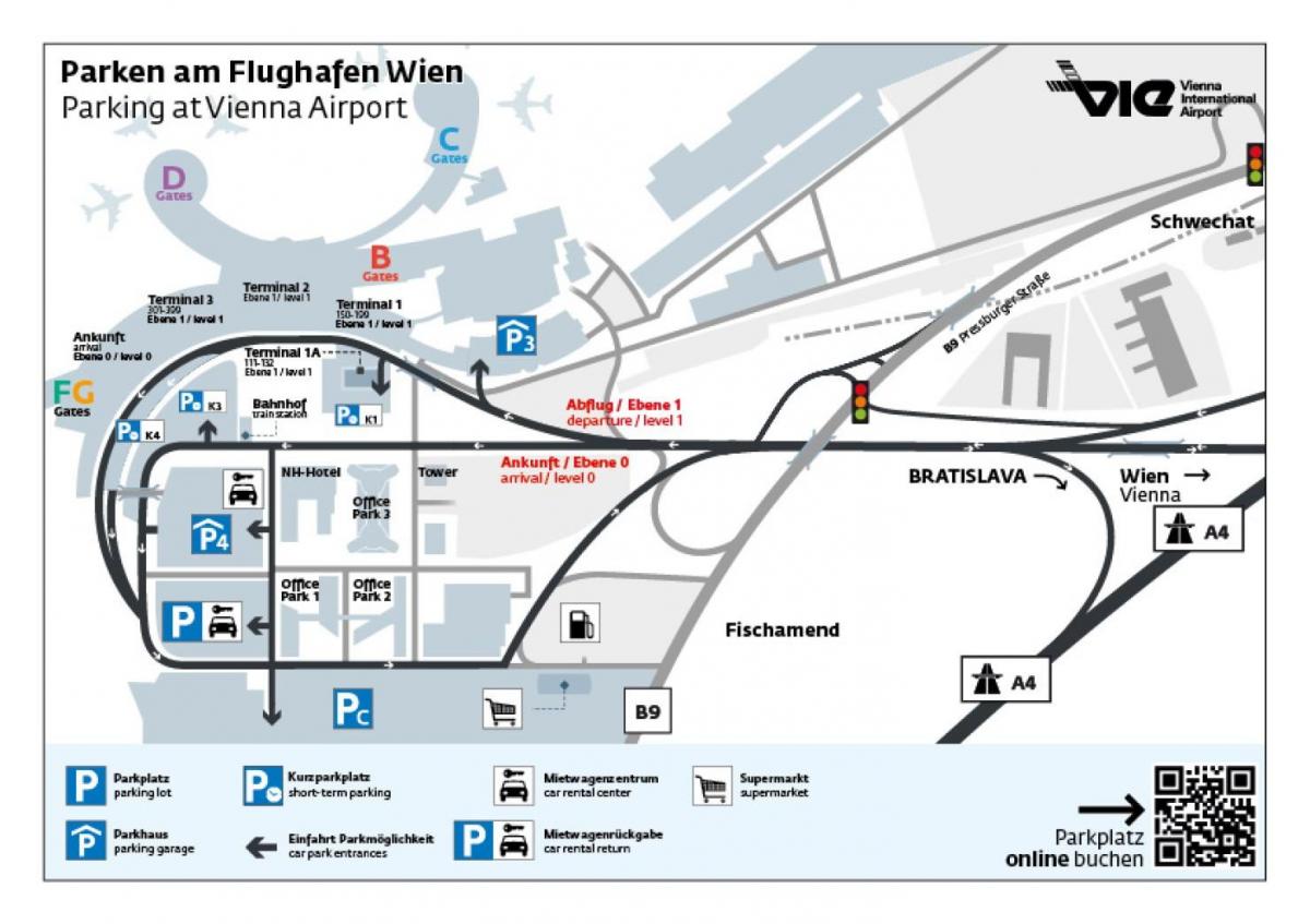 नक्शे के वियना हवाई अड्डे के पार्किंग